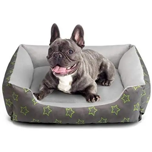 Hollypet Self-Warming Pet Bed for 25lbs Small and Medium-Sized Dogs Cats, Polyester Peach Skin Rectangular Sleeping Bag Cushion, Gray Star