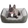 Hollypet Self-Warming Pet Bed for 25lbs Small and Medium-Sized Dogs Cats, Polyester Peach Skin Rectangular Sleeping Bag Cushion, Gray Star