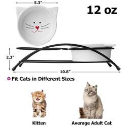 Y YHY Ceramic Raised Cat Bowls, Cat Food or Water Bowls, Double Cat Dishes with Metal Stand, Cute Cat Ear Design, 12 Ounces