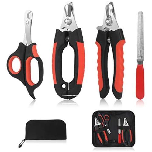 Dog Nail Clippers Trimmer Set of Penzance - Quick Safety Guard to Avoid Over-Cutting, Stainless Steel Razor Sharp Blades, Sturdy Non-Slip Handles, Storage Bag and Nail File, Professional Pet Grooming