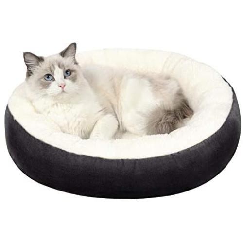 EDUJIN Cat Bed & Dog Bed, Calming Pup Dog Cat Bed for Small Medium Pet, Non-Slip Bottom, Machine Washable Round Warm Bed for Dogs with Fluffy Comfy Lining Plush Kennel(20'',24'')