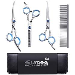 GLADOG Professional Grooming Scissors for Dogs with Safety Round Tips, 4 in 1 Dog Grooming Scissors Set, Sharp and Durable Pet Grooming Shears for Dogs and Cats