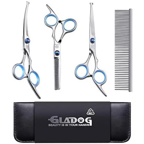 GLADOG Professional Grooming Scissors for Dogs with Safety Round Tips, 4 in 1 Dog Grooming Scissors Set, Sharp and Durable Pet Grooming Shears for Dogs and Cats GLADOG Professional Grooming Scissors for Dogs with Safety Round Tips, 4 in 1 Dog Grooming Scissors Set, Sharp and Durable Pet Grooming Shears for Dogs and Cats