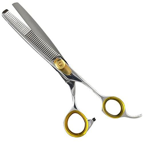 Sharf Professional Pet Shears Kit: Gold Touch 6.5'' 42-Tooth Thinning Scissors & Pet Grooming 7.5 Inch Curved Shear & 7.5 Inch Straight Dog Grooming Scissors | Must-Have Groomers & Home Groomer Scissor