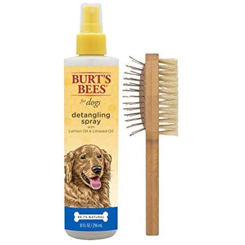Combo Pack: Burts Bees for Dogs Natural Detangling Spray with Lemon and Linseed and Double Sided Pin & Bristle Brush | Cruelty Free, Sulfate & Paraben Free, pH Balanced for Dogs - Made in The USA