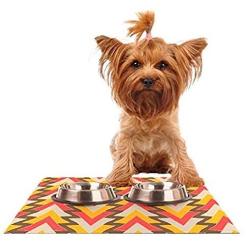 KESS InHouse Julia Grifol My Triangles in Red Orange Brown Feeding Mat for Pet Bowl, 24 by 15-Inch