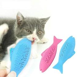 rayley Catnip Toys, Cat Toothbrush Chew Toy Interactive Cat Fish Shape Toothbrush Refillable Teeth Cleaning Chew Pet Supplies for Kitten Kitty Cats (2pack)