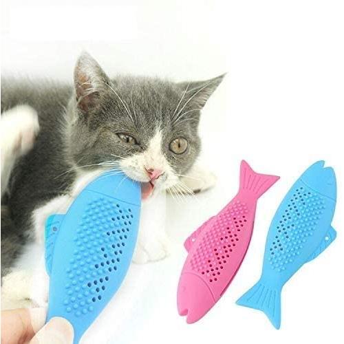 rayley Catnip Toys, Cat Toothbrush Chew Toy Interactive Cat Fish Shape Toothbrush Refillable Teeth Cleaning Chew Pet Supplies for Kitten Kitty Cats (2pack)