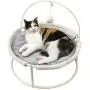 SAVFOX Luxury Soft Comfy Long Plush Indoor Elevated Cat Bed & Hammock with Stand Detachable Washable and Portable Pet Bed Safe & Stable with Dangling Ball for Kitten Cats and Small Dogs Pink and Beige