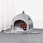 Cat Litter Hot Cat Mat Shark-Shaped House Warm Kennel Kitten Bed One Mat Two Usage Shark Bed for Small Cat Dog Cave Cozy Bed Removable （Light Grey）