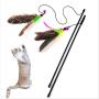 Pudwy Cat Interactive Toy Stick Feather Wand with Small Bell Mouse Cage Toys Plastic Artificial Colorful Cat Teaser Toy Pet Supplies