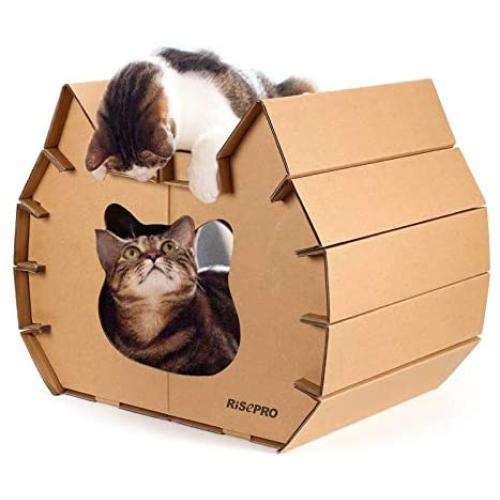 RISEPRO Cat House Scratcher Post Cardboard Condo Cave, Pet Apartment Cat Sofa, Scratching Pad, Cat Furniture, Cat Bed, Cat Scratching Post