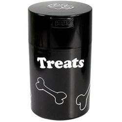 Pawvacs Set of 3 ( 6, 12, 24 Ounce ) Vacuum Sealed Pet Food Storage Containers; Black Cap & Body/White Treats