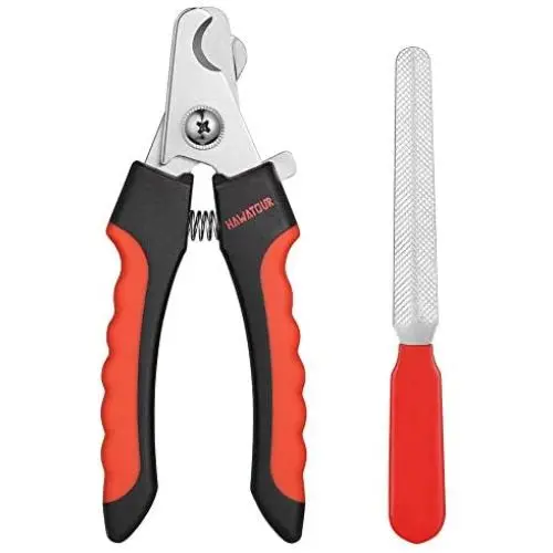 HAWATOUR Dog Nail Clippers, Professional Pet Nail Clipper & Trimmers with Safety Guard to Avoid Over Cutting, Grooming Razor with Nail File for Cat Small Medium Large Dog, Red HAWATOUR Dog Nail Clippers, Professional Pet Nail Clipper & Trimmers with Safety Guard to Avoid Over Cutting, Grooming Razor with Nail File for Cat Small Medium Large Dog, Red