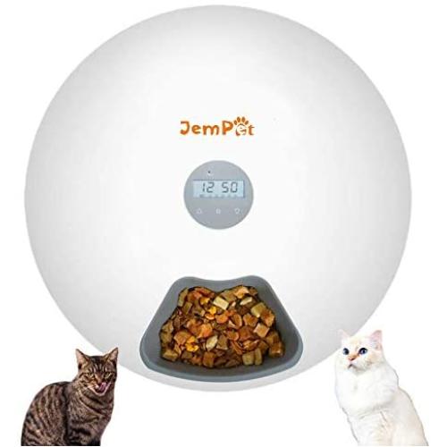 JEMPET Automatic Pet Cat Dog Feeder-Donut Shape 6-Meal with Programmable Timer-Power by USB/Battery-Auto Dispenser for Cat & Small / Medium Dog