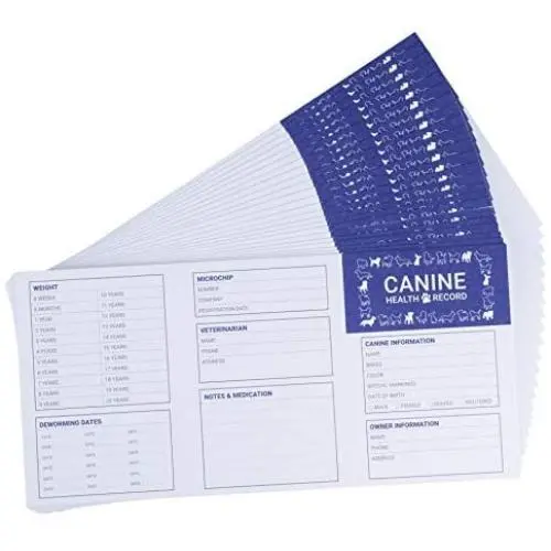 Juvale Dog Vaccination Record – 24 Pack Dog Vaccines, Puppy Shot Record, Pet Health Record for Canine, White, 4.9 x 3.4 Inches Juvale Dog Vaccination Record – 24 Pack Dog Vaccines, Puppy Shot Record, Pet Health Record for Canine, White, 4.9 x 3.4 Inches