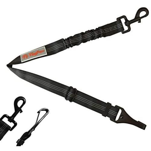 TinyPaw Heavy Duty Dog Seat Belt for Car, Great Dog Seat Belt with Bungee & Latch for Safety While Sudden Brake, All Metal Heavy Duty & Tangle-Free Attachment, Adjustable Length. (Black)