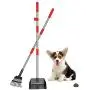 QiMH Upgraded Dog Pooper Scooper, Adjustable Long Handle Stainless Metal Pet Poop Tray and Rake Set for Small Medium Dogs, Dog Waste Removal Bin Rake Great for Grass, Street, Gravel