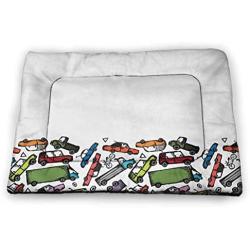 DayDayFun Cars Custom Pet Mat Christmas Themed Hand Drawn Cars with Santa Hats and Presents on Winter Holiday Pet Mats for Food and Water Lime Green Grey