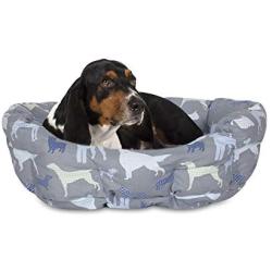 Fringe Studio Cuddler Pet Bed, Medium, Calico Dogs, 28 x 24 x 9 (216002), Blue/Gray