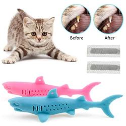 ocijf179 Cat Toy Pet Cat Kitten Silicone Shark Shape Toothbrush Catnip Molar Bite Chew Play Toy - Blue