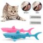 ocijf179 Cat Toy Pet Cat Kitten Silicone Shark Shape Toothbrush Catnip Molar Bite Chew Play Toy - Blue