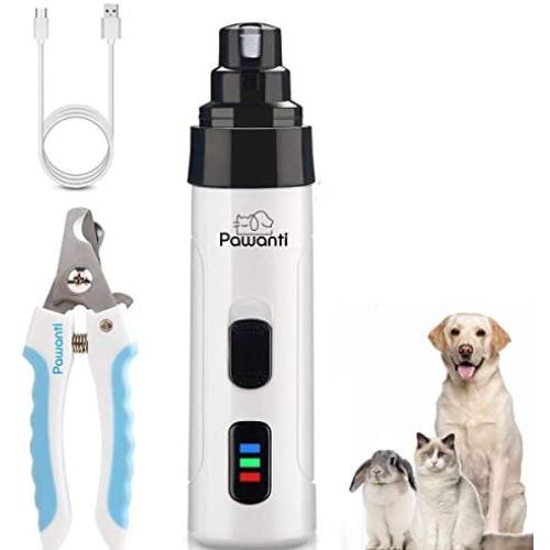 Pawanti Dog Nail Grinder Kit Electric Pet Nail Trimmer Set 2 Speeds Rechargeable Cat Paw Clippers Portable Painless Paws Grooming Smoothing for Small Medium Pets Dogs Cats
