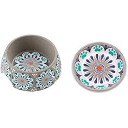 TarHong Carmel Medallion Pet Bowl & Saucer Combo,Premium Pet Dining Set,Color Gray
