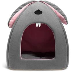 Hollypet Self-Warming 2 in 1 Foldable Comfortable Triangle Cat Bed Tent House, Baby Gray