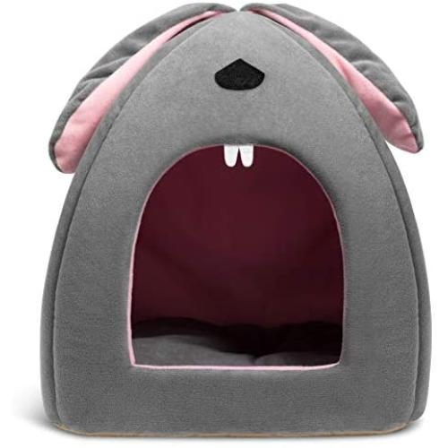 Hollypet Self-Warming 2 in 1 Foldable Comfortable Triangle Cat Bed Tent House, Baby Gray
