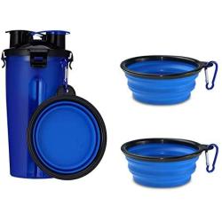 Chris.W 2-in-1 Dog Water Bottle Pet Food Container with 2 Collapsible Dog Bowls for Walking Traveling Hiking Outdoor Activeties, Portable Dog Feeder