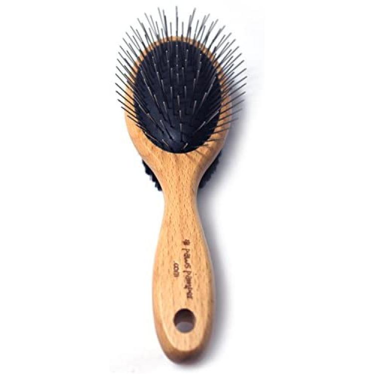 Soft Bristle Dog Brush for Short Haired Cats or Dogs - Firm Bristles to Remove Dust, Dirt, and Loose Fur - Hook and Rubber Handle