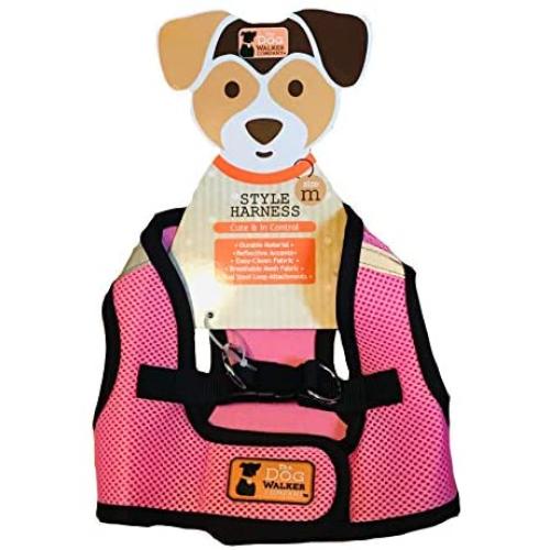 The Dog Walker Company Reflector Accent Harness | Medium 15-20 Lbs Pink with Black Trim