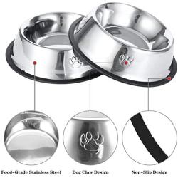 Inscape Data 2 Pack Dog Bowl Stainless Steel Dog Food and Water Bowls Pet Feeder Bowls with Spoons, Non-Slip Rubber Base - Easy to Clean