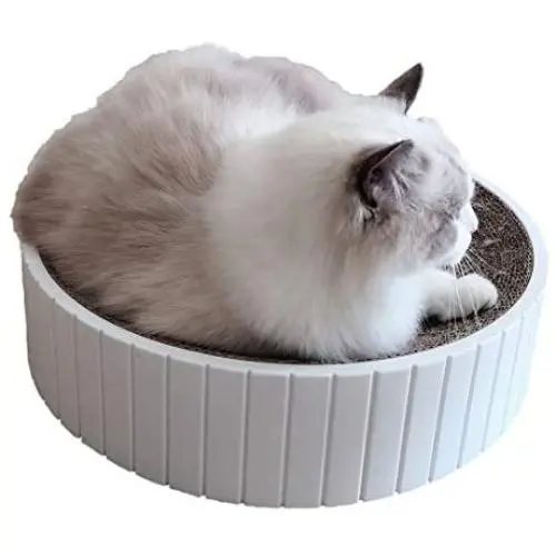 Vinyl Etchings Cat Scratcher Pad Bed for Indoor Cats Scratching Post 2-in-1 Cat Round Scratch Cardboard Bed for Large Cats and Kitten
