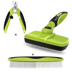 Self Cleaning Pet Comb Set For Hair Removal And Carding, Hair Removal Beauty Tools For Dogs, Cats and Pets - Gently Remove Long and Loose Underlay, Mats and tangled hair, Green
