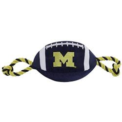 Pets First NCAA Michigan Wolverines Football Dog Toy, Tough Quality Nylon Materials, Strong Pull Ropes, Inner Squeaker, Collegiate Team Color