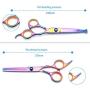 Winkeyes 5Pcs Pet Grooming Scissors Dog Cat Grooming Scissors Set 4CR Stainless Steel with Safety Round Tip, Heavy Duty Titanium Coated Grooming Scissors Kit, Thinning, Straight, Curved Shears Comb