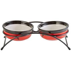 Royal Pet Club Eat On Feet Ceramic Cat Bowl Set (2 × 10 fl. oz) (Red/Black/Cream)