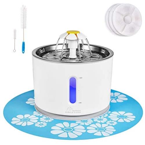 Cat Water Fountain Stainless Steel, 81oz/2.4L, Intelligent Pump with LED Indicator for Water Shortage Alert, Water Level Window