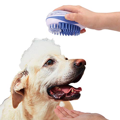 MAVRICFLEX Dog Brush, Dog Grooming Brush with Shampoo Dispenser, Soft Silicone Bristles Dog Shedding Brush for Long and Short Hair Dogs, Dog Hair Brush Ideal for Gentle Massage, Rubber Dog Brush
