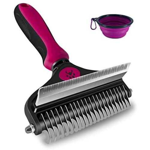 SORADD 2 in 1 Dematting Comb & Dematting Undercoat Rake for Dogs and Cats, Double Sided Undercoat Pet Grooming Brush for Removing Mats & Tangles, Great for Short to Long Hair Small Large Breeds