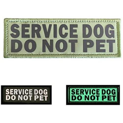 jujupups Glow in Dark and Reflective Dog Patches， Service Dog ，in Training， do not Pet， Tags for Hook and Loop Patches Vests and Harnesses (Service Dog DO NOT PET, 6X2 inch)