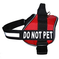 DO NOT PET Dog Vest Harness with Removable Patches and Reflective Trim. Comes with 2 DO NOT PET Reflective Removable Patches. Please Measure Dogs Girth Before Purchase