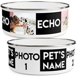 Personalized Dog Bowls for Food or Water (Small - 20oz | Medium - 30oz | Large - 40oz) - Design with Your Pets Photo and Name - Custom Stainless Steel Enamel Dog Bowl with Lid