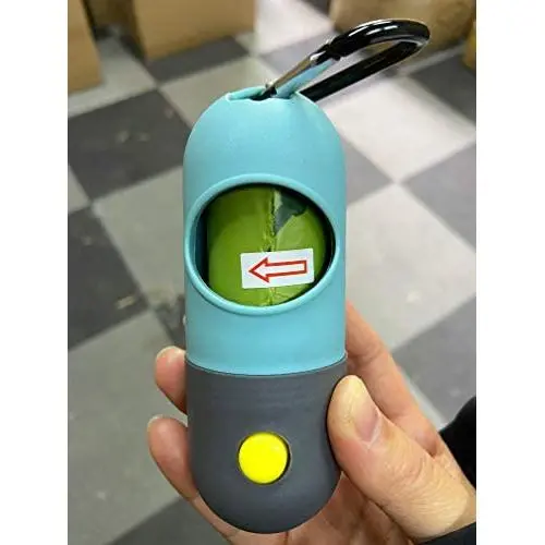 Portable LED Flashlight Dog Poop Bag Dispenser Dog Poop Bag Holder for Dog Poop Bags Dog Waste Bags with Dog Leash Clip and 1 Roll Lavender Poop Bags