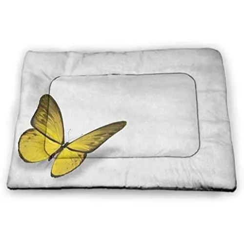Yellow Pet Bed Diagonal Swirling Ornate Victorian Damask Patterns on Retro Background Graphic Design Waterproof and Warm Pet Mattress Yellow