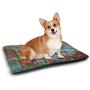 DayDayFun New York Pet Food Mat Aerial Night View of NYC with Dusk Sky Cloudy Sunset in City Fashion Capital Art Photo Insulated Self-Heating Pet Mat Blue