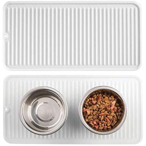 mDesign Premium Quality Pet Food and Water Bowl Feeding Mat for Cats and Kittens - Waterproof Non-Slip Durable Silicone Placemat - Raised Edges, Food Safe, Non-Toxic - Small, 2 Pack - Clear