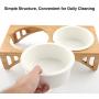 FUKUMARU Elevated Dog Ceramic Bowls, 17 OZ Raised Food Feeding Dishes for Large Cats and Medium Dogs, Solid Bamboo Water Stand Feeder Set